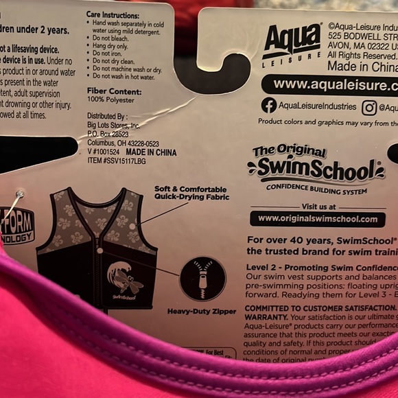 SwimSchool Swim Trainer Vest Level 2 Max 60 lbs - Picture 5 of 6